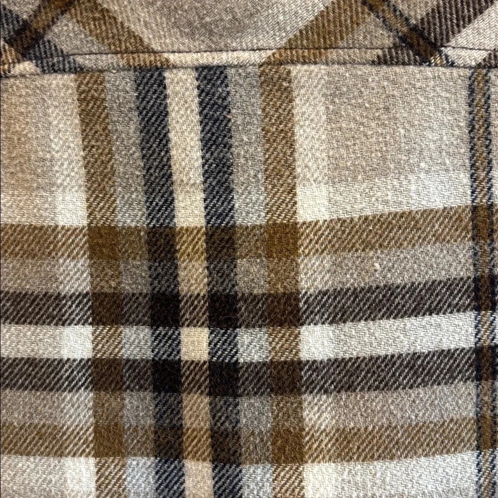 ZARA TAN BROWN CREME COLORED PLAID SHACKET OVERSIZED MEDIUM EXTRA BUTTON